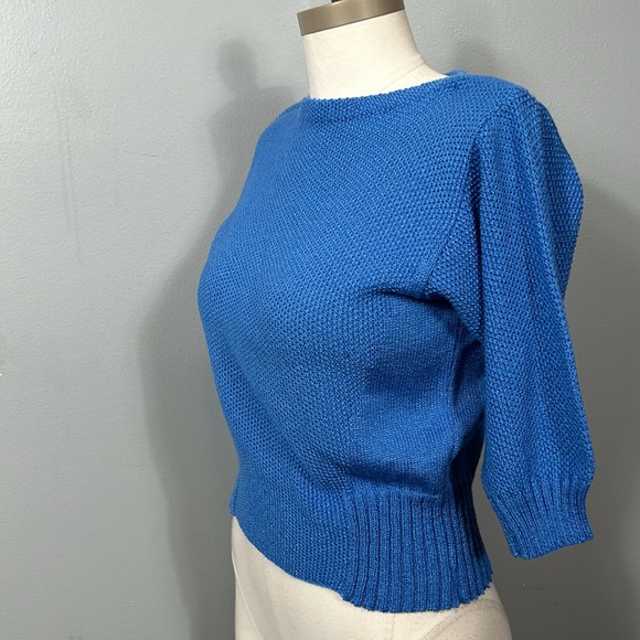 Vintage Ami Blue Boat Neck Mid-length sleeve knit top size small - Picture 9 of 12